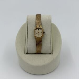 Vintage Elgin Quartz Gold Tone Mesh Band Watch Octagon Case 15.3mm Works